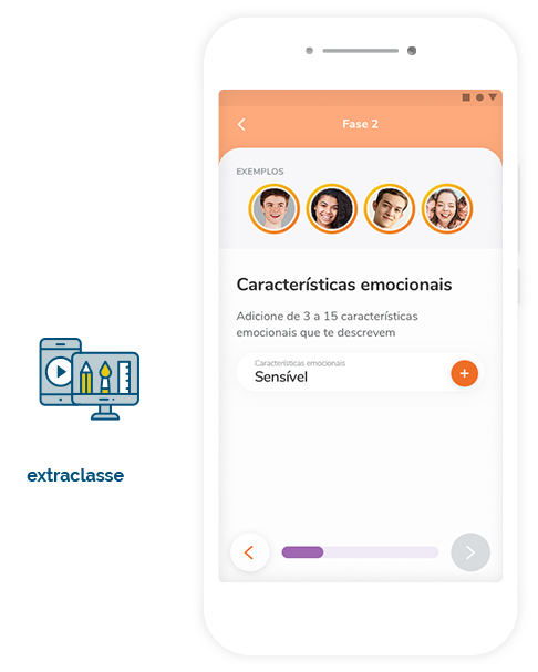 Print da tela de um celular que mostra um aplicativo sobre Projeto de Vida, que estimula o desenvolvimento socioemocional do aluno